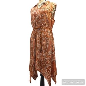 Women XXL Rust Orange Paisley Boho Dress Asymmetrical Hem Sleeveless Paisley NWT